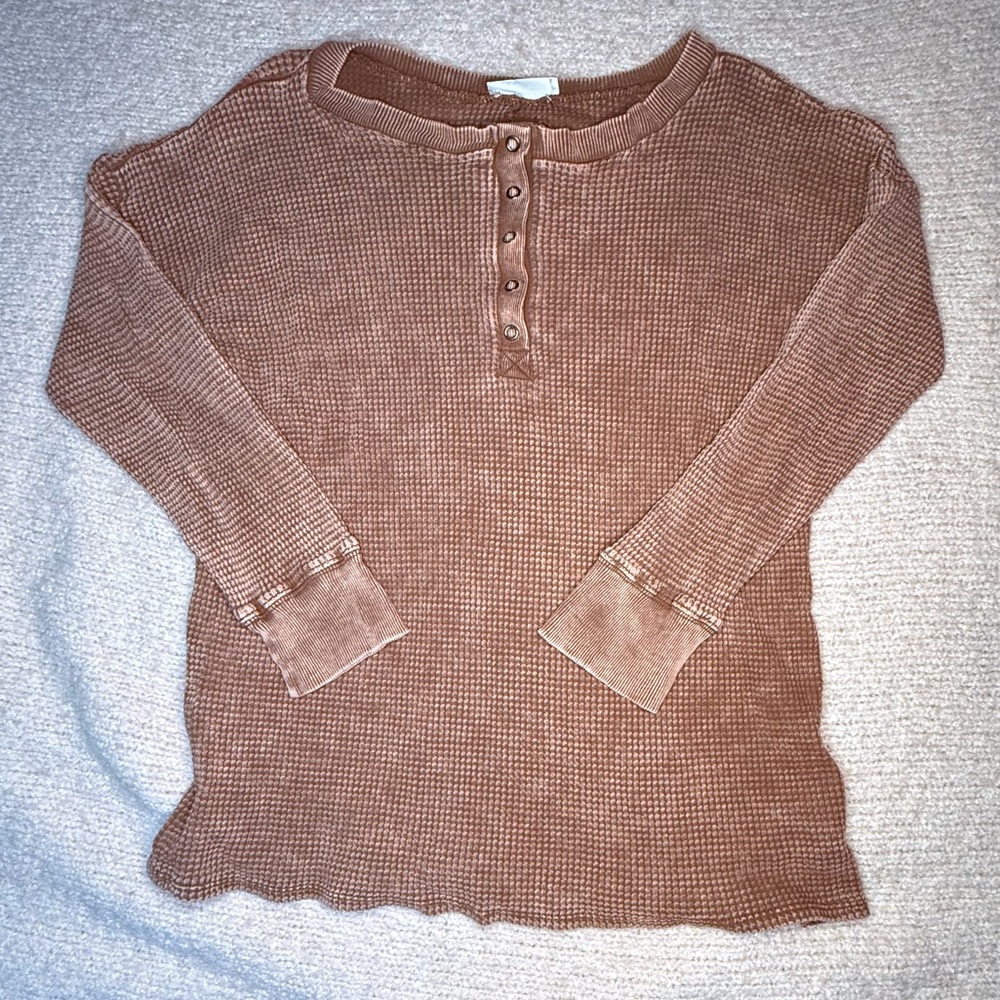 Zenana Outfitters Brown Waffle Knit Top